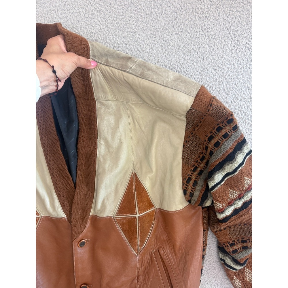 Vintage Leather Suede 3D Knit Sweater Jacket Mens XL Coogi Cosby 90s - Picture 3 of 9